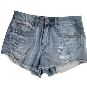 American Eagle Hi-Rise Festival 00 Light‎ Distressed 100% Cotton Cut Off Shorts